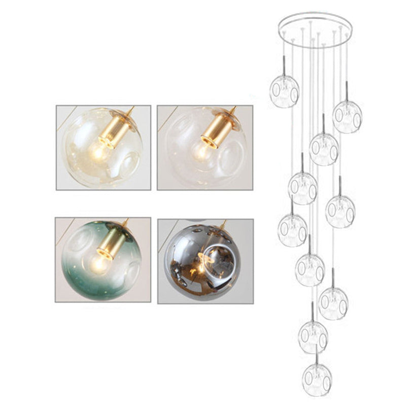 Suspension multi-lumières en verre soufflé cognac Élise