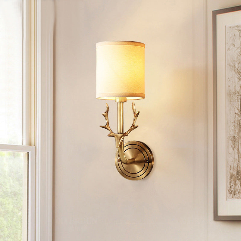 Isabelle Cylindrical Fabric Wall Light with Antler Detail
