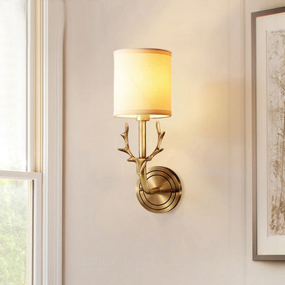 Isabelle Cylindrical Fabric Wall Light with Antler Detail
