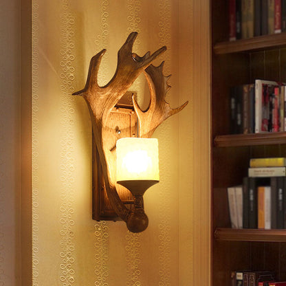 Margaux Antler Resin Wall Light with Frosted Glass Shade