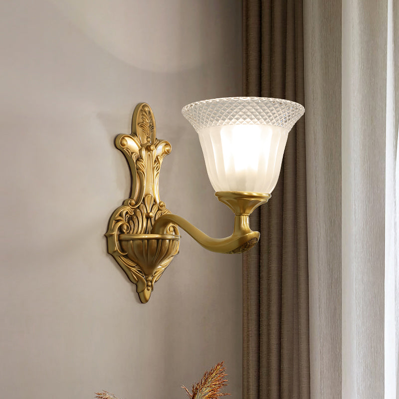 Élise Brass Wall Mount Light with White Ribbed Glass Bell Shade