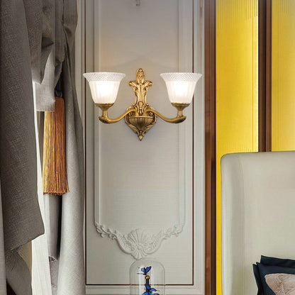 Élise Brass Wall Mount Light with White Ribbed Glass Bell Shade
