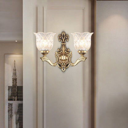 Ruffle Bedroom Wall Light – Traditional Wavy Glass Bronze Finish Sconce