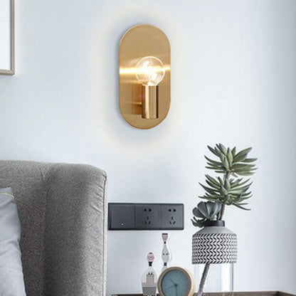 Céleste Exposed Bulb Wall Lamp with Gold Metal and Oval Backplate