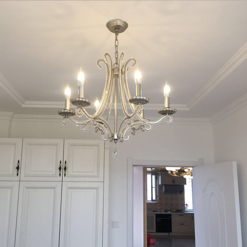 Élise Nickel Crystal Beaded Candelabra Chandelier 6-Light