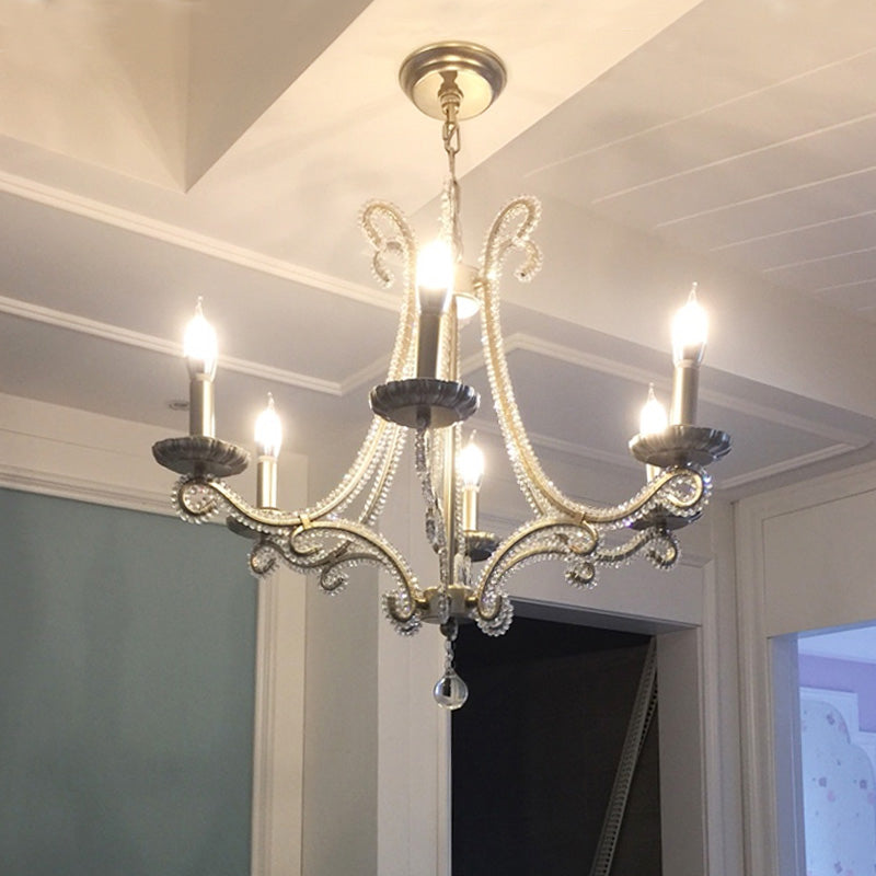 Élise Nickel Crystal Beaded Candelabra Chandelier 6-Light
