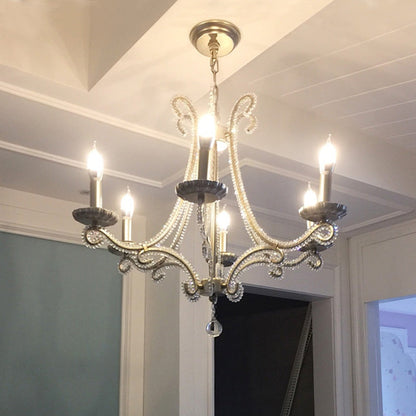 Élise Nickel Crystal Beaded Candelabra Chandelier 6-Light
