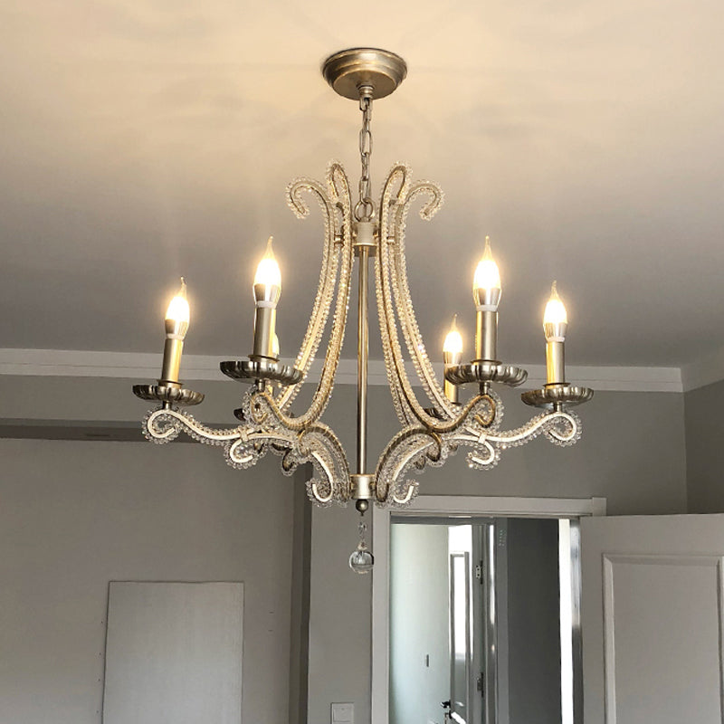 Élise Nickel Crystal Beaded Candelabra Chandelier 6-Light