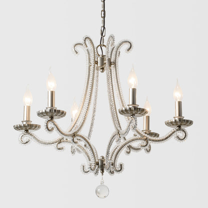 Élise Nickel Crystal Beaded Candelabra Chandelier 6-Light