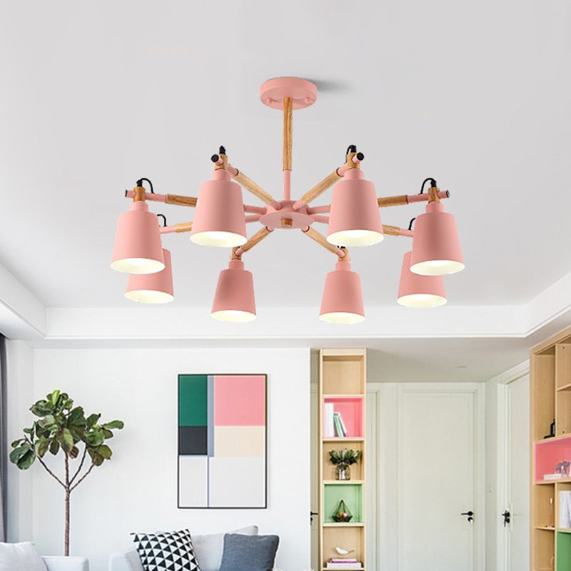Lustre pendentif Aurélie Macaron à 8 lumières avec abat-jour conique