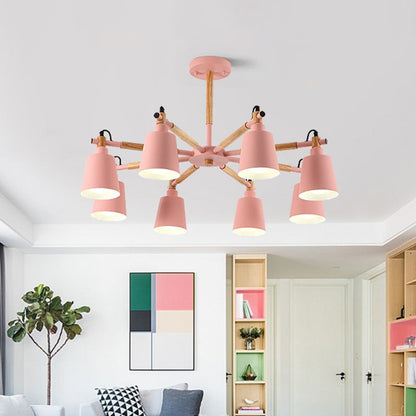 Lustre pendentif Aurélie Macaron à 8 lumières avec abat-jour conique