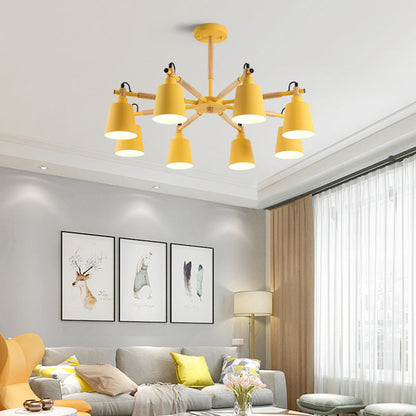 Lustre pendentif Aurélie Macaron à 8 lumières avec abat-jour conique