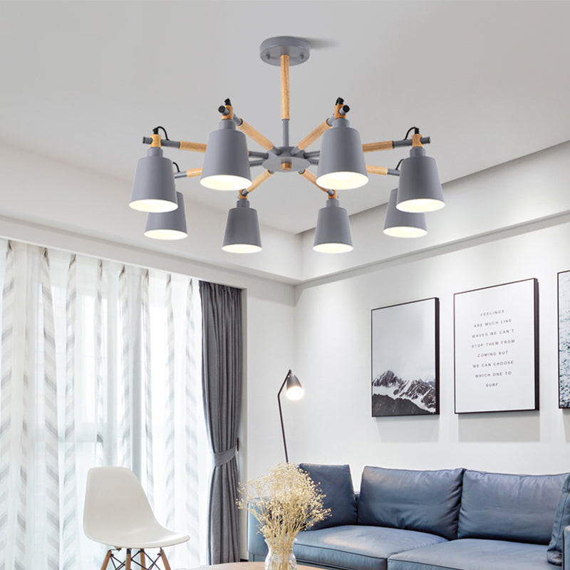 Lustre pendentif Aurélie Macaron à 8 lumières avec abat-jour conique