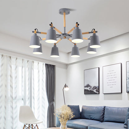 Lustre pendentif Aurélie Macaron à 8 lumières avec abat-jour conique