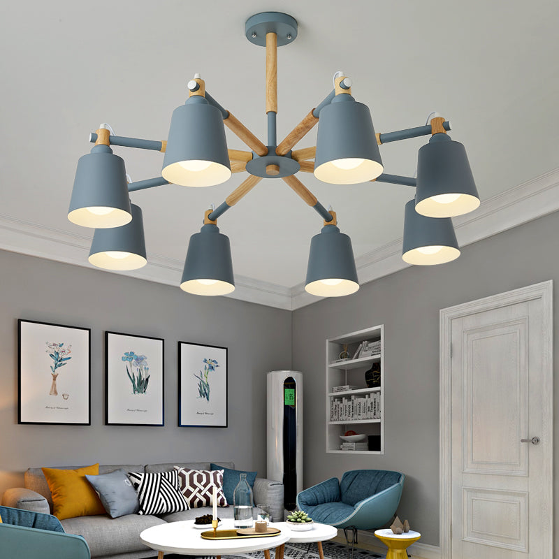 Céleste Macaron Radial Chandelier with Wooden Arms