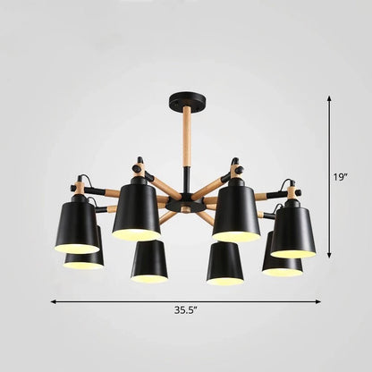 Céleste Macaron Radial Chandelier with Wooden Arms