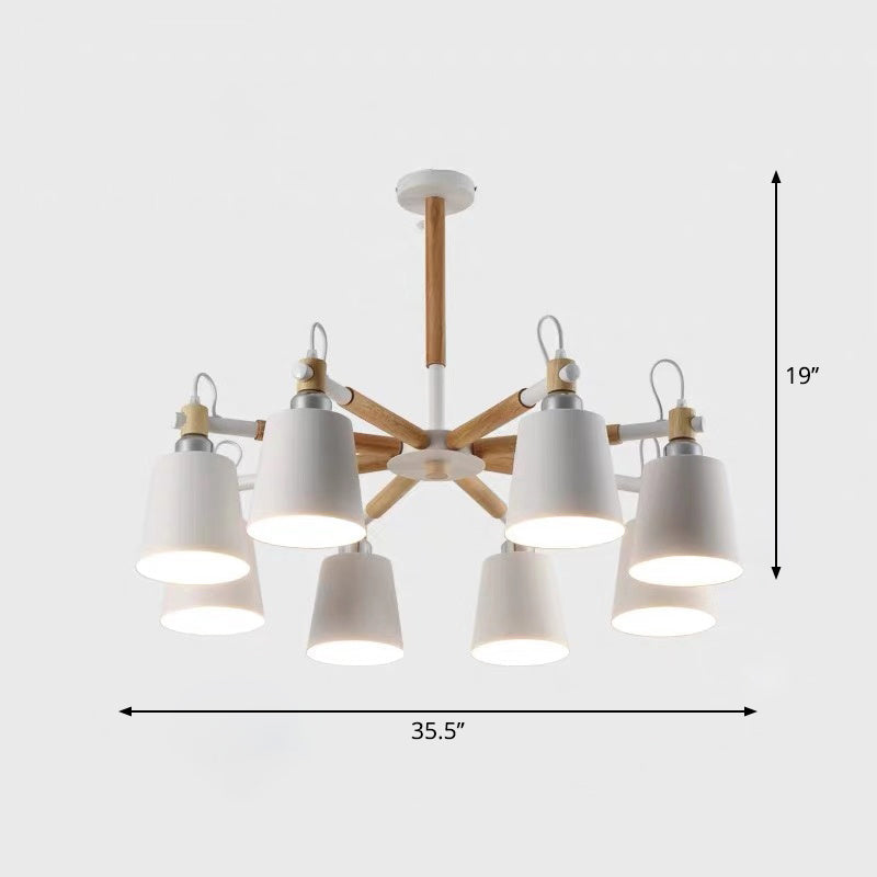 Céleste Macaron Radial Chandelier with Wooden Arms