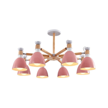 Lustre Émilie Macaron Bell avec tige en bois