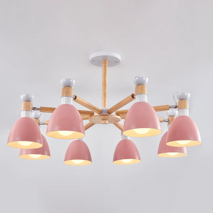 Lustre Émilie Macaron Bell avec tige en bois