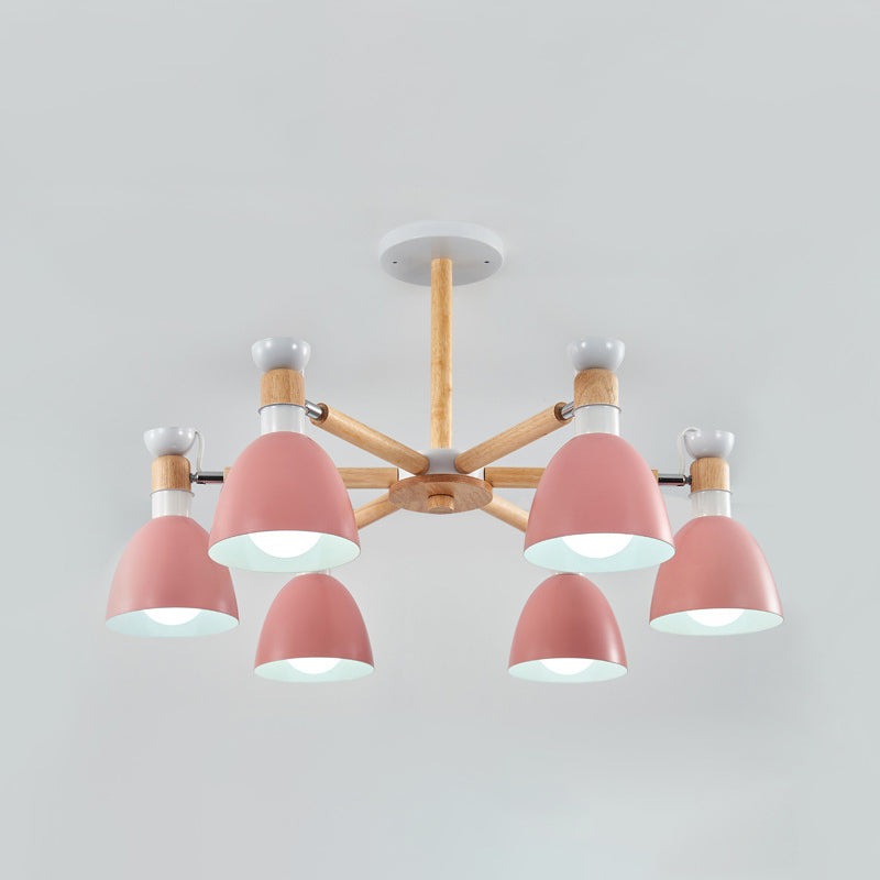 Lustre Émilie Macaron Bell avec tige en bois