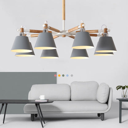 Lustre Conique Adeline Macaron avec Bras en Bois