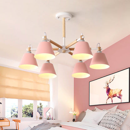 Lustre Conique Adeline Macaron avec Bras en Bois