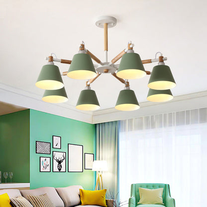 Lustre Conique Adeline Macaron avec Bras en Bois