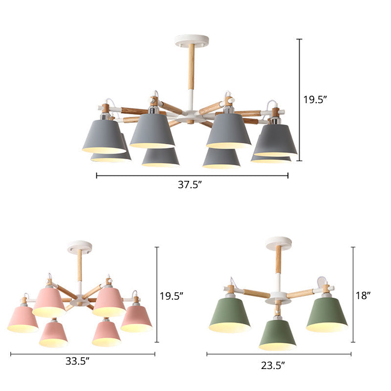 Lustre Conique Adeline Macaron avec Bras en Bois