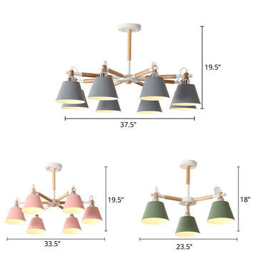 Lustre Conique Adeline Macaron avec Bras en Bois