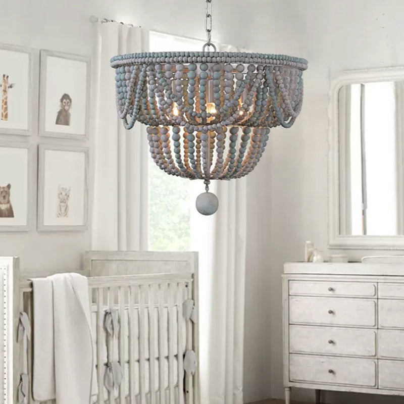 Lustre Anaïs à 2 niveaux en bois bleu et gris