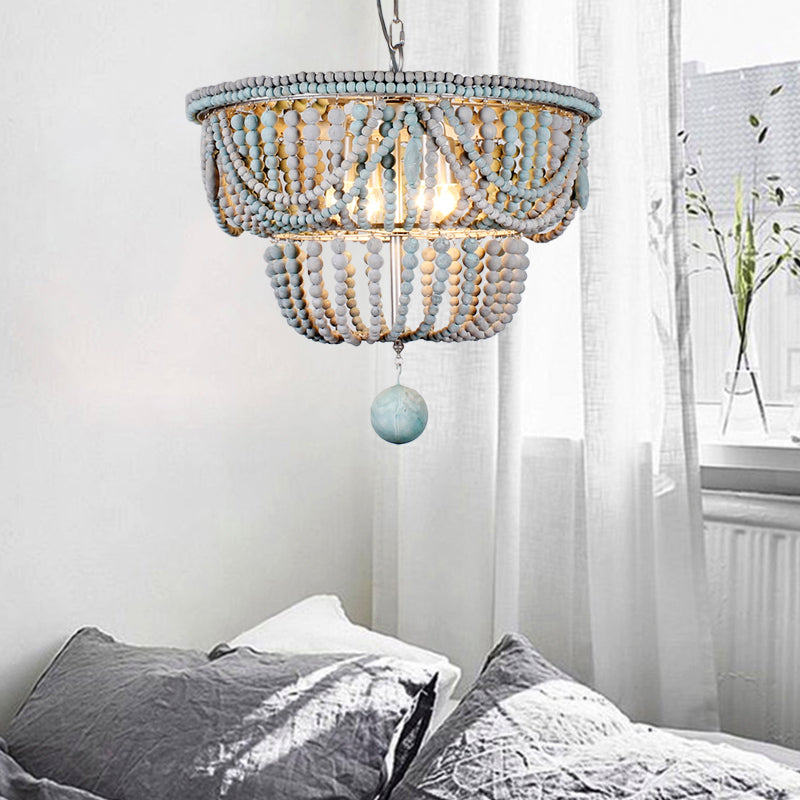 Lustre Anaïs à 2 niveaux en bois bleu et gris