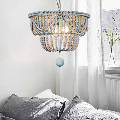 Lustre Anaïs à 2 niveaux en bois bleu et gris