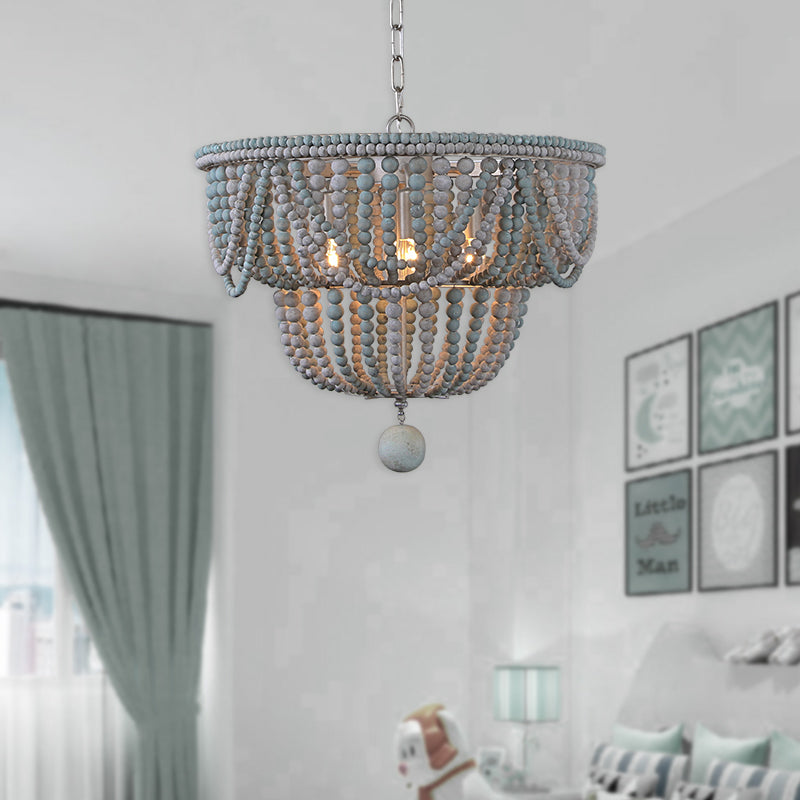 Lustre Anaïs à 2 niveaux en bois bleu et gris