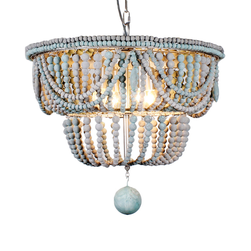 Lustre Anaïs à 2 niveaux en bois bleu et gris
