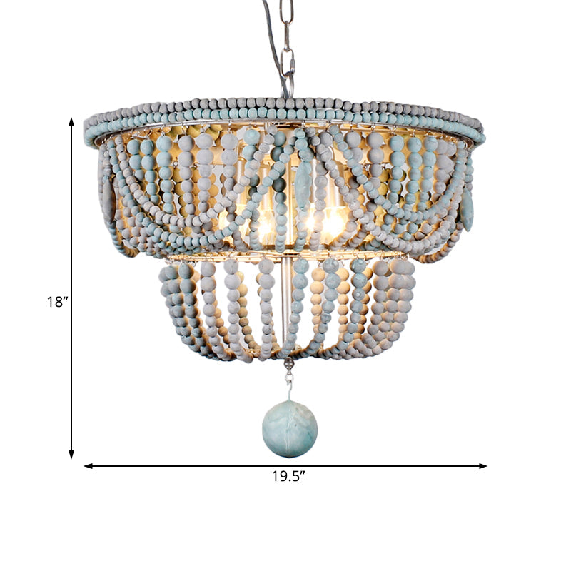 Lustre Anaïs à 2 niveaux en bois bleu et gris