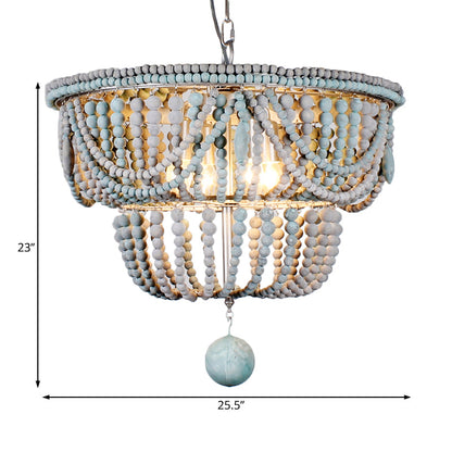 Lustre Anaïs à 2 niveaux en bois bleu et gris