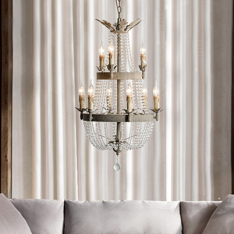 Lustre en cristal à 2 niveaux Juliette avec pampilles sphériques