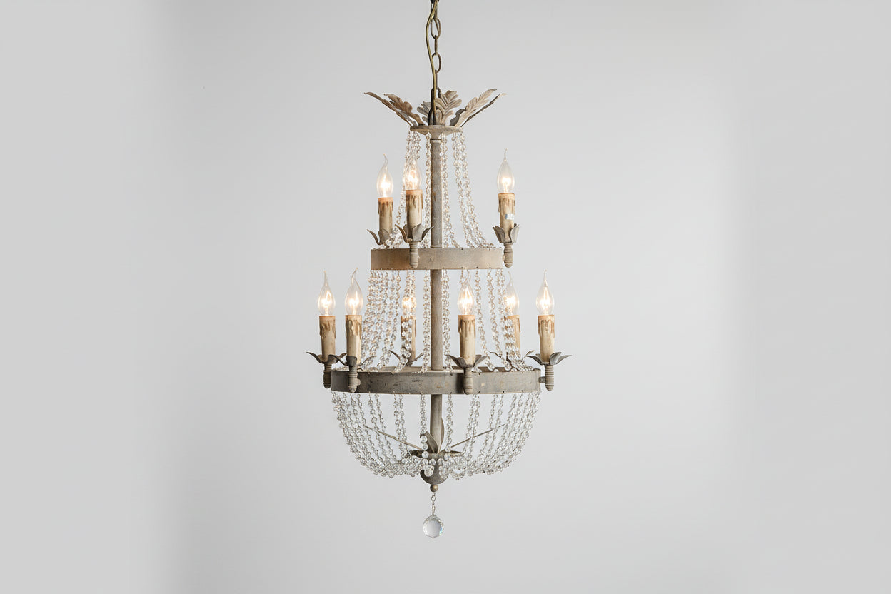 Lustre en cristal à 2 niveaux Juliette avec pampilles sphériques
