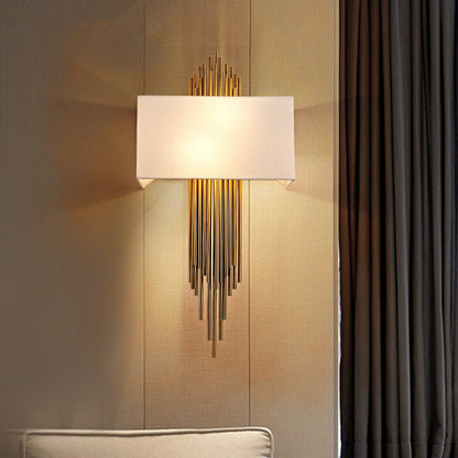 Mathilde Rectangle Wall Lamp Fabric Shade Black White Flaxen