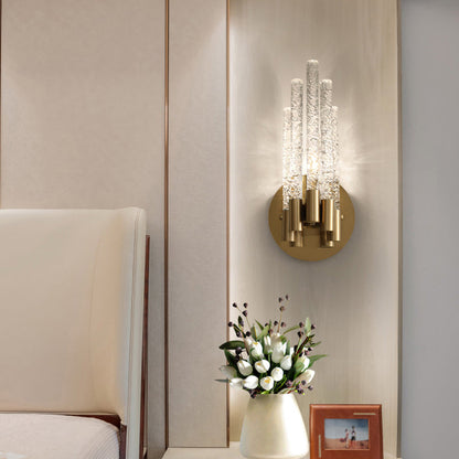 Camille Tubular Crystal Wall Sconce – Dual Light Brass Finish