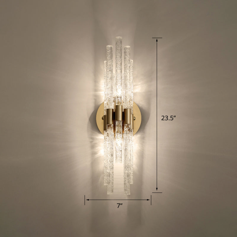 Camille Tubular Crystal Wall Sconce – Dual Light Brass Finish