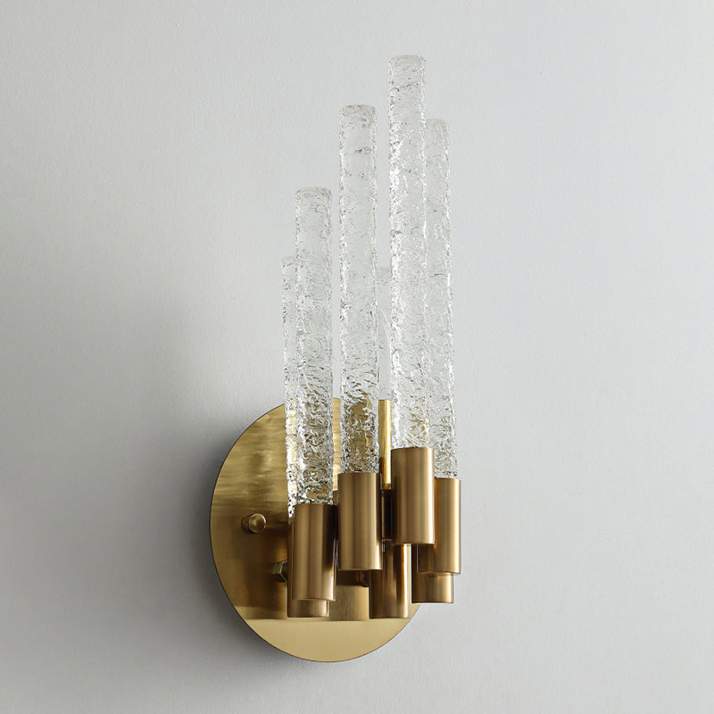 Camille Tubular Crystal Wall Sconce – Dual Light Brass Finish