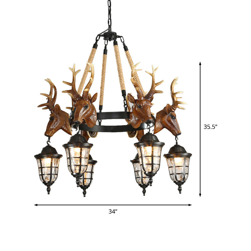 Lustre suspendu Bellerive Rustic avec tête de cerf et roue de chariot