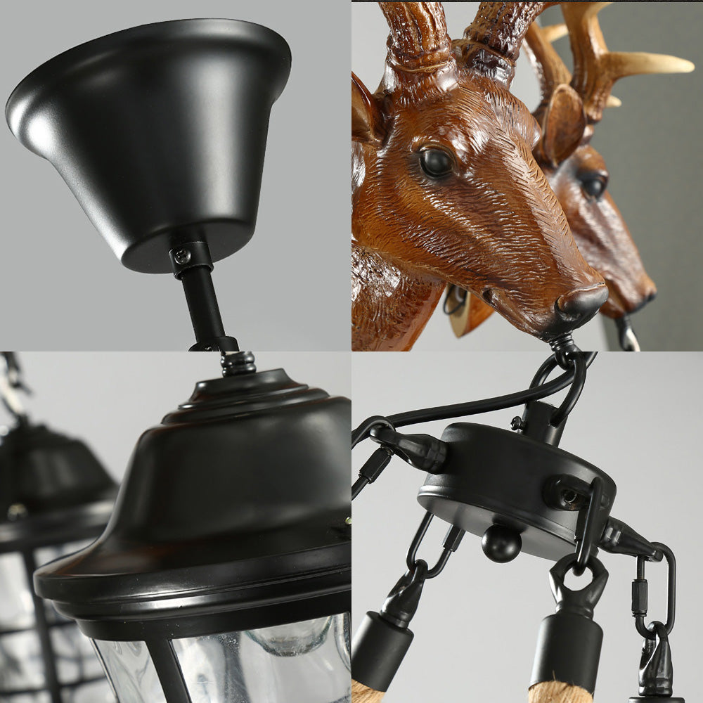 Lustre suspendu Bellerive Rustic avec tête de cerf et roue de chariot
