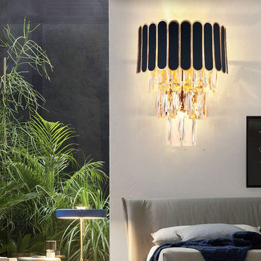 Isabelle Minimalist Tapered Crystal 3-Head Wall Sconce Black