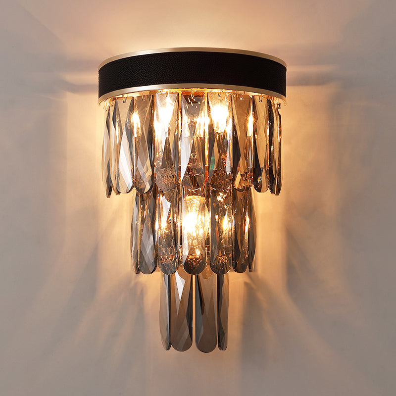 Camille Minimalist 3-Tier Crystal Flush Wall Sconce Black