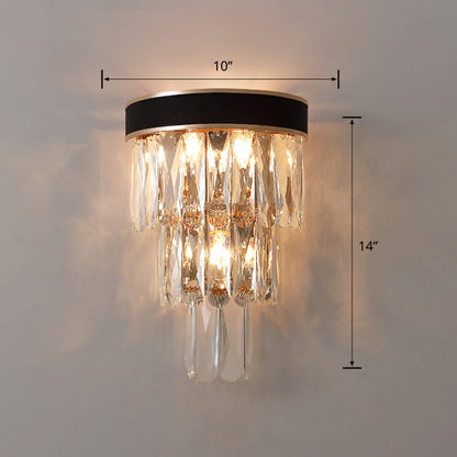 Camille Minimalist 3-Tier Crystal Flush Wall Sconce Black