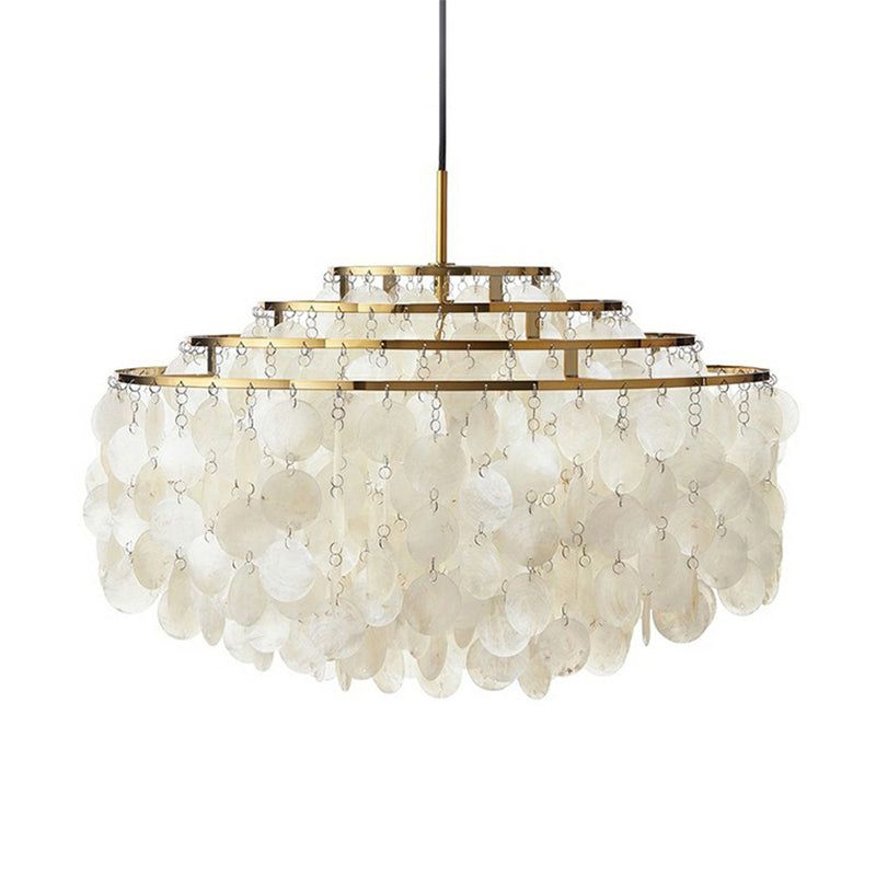 Suspension Aurélie 6 lumières avec abat-jour coquille blanc vintage