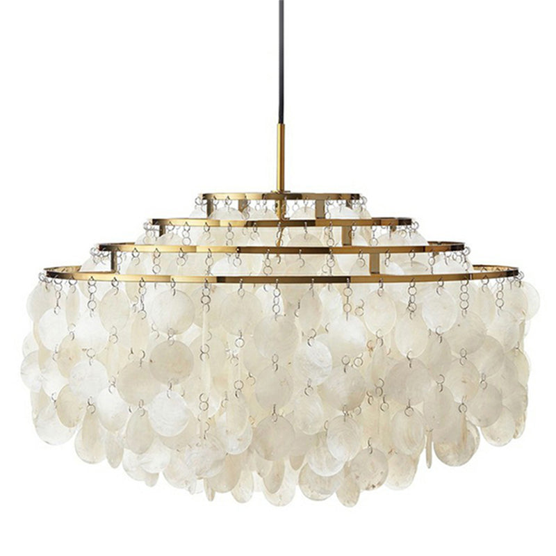 Suspension Aurélie 6 lumières avec abat-jour coquille blanc vintage