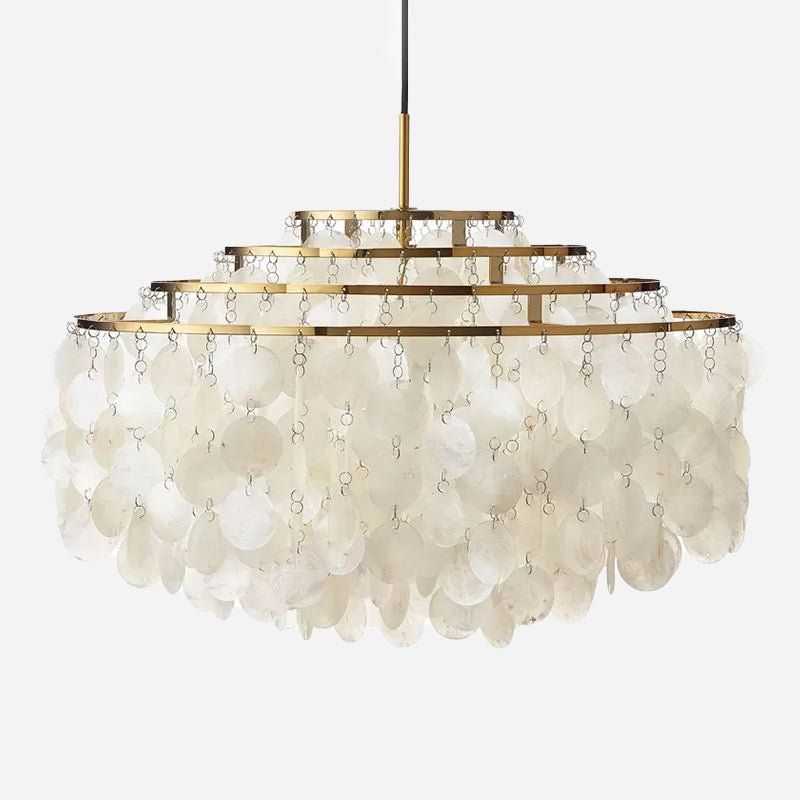 Suspension Aurélie 6 lumières avec abat-jour coquille blanc vintage